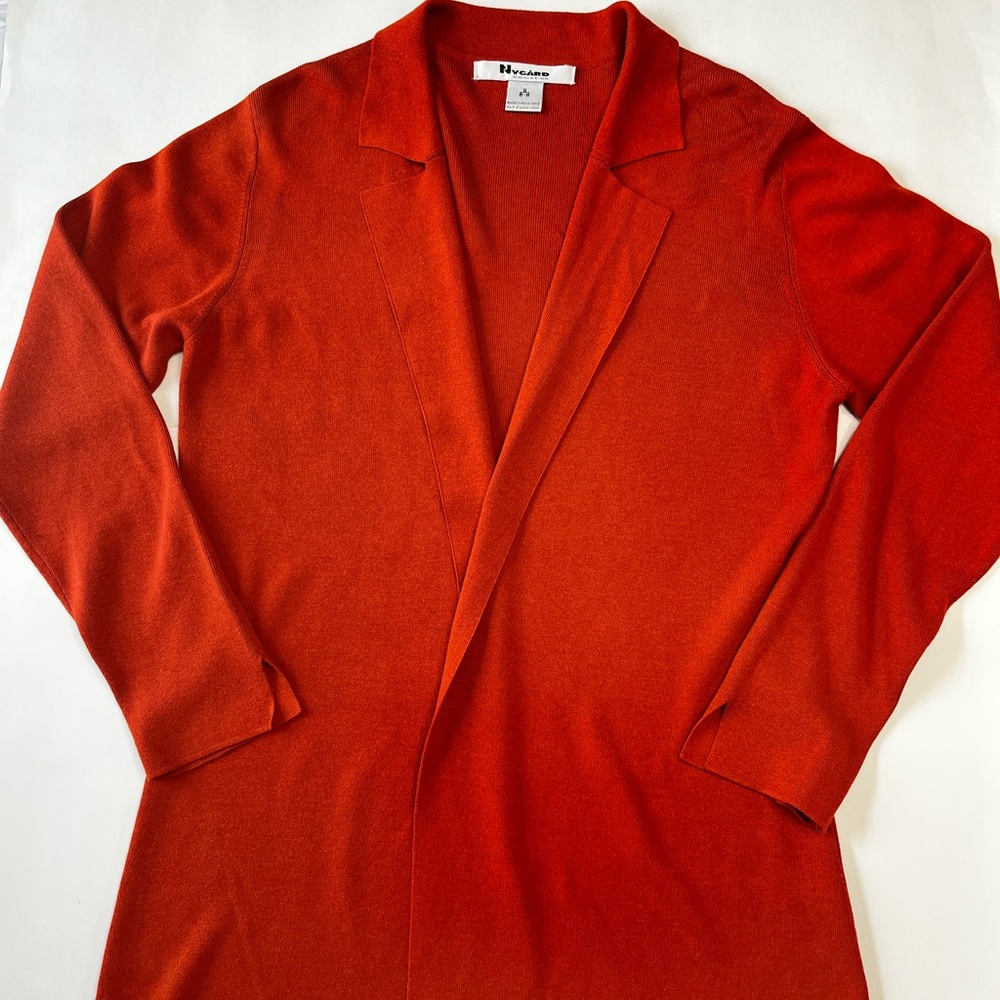 NYGARD Women’s Orange Ribbed Knit Open Front  Longline Cardigan Sweater 6/8